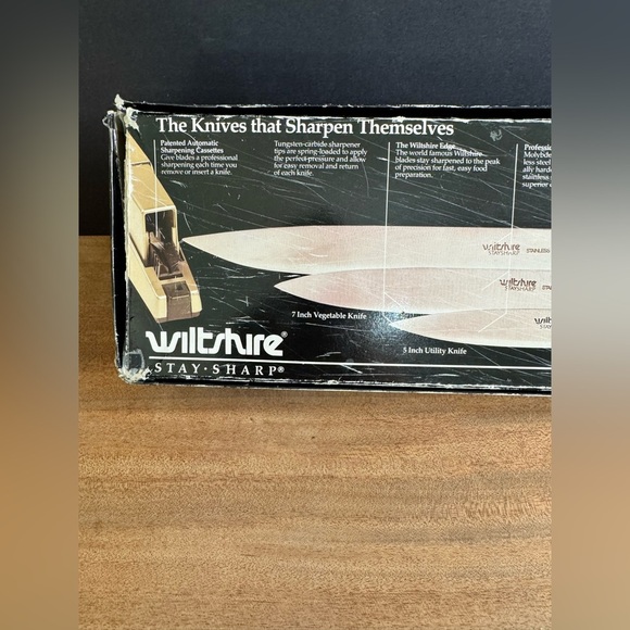 Vintage 1970’s Wiltshire Stay Sharp 3 Piece Knife Set Wood Brass Retro Kitchen - Picture 2 of 15